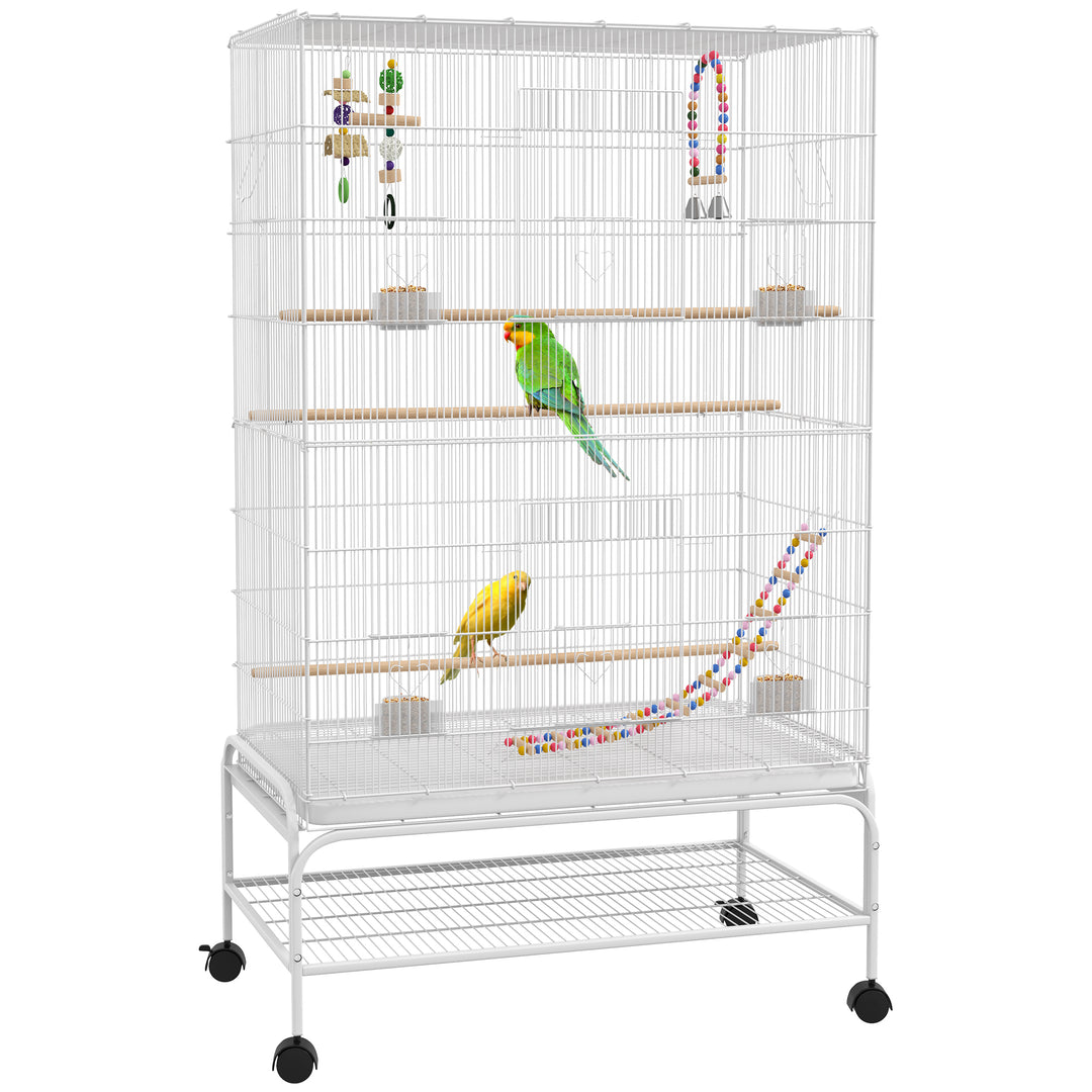 PawHut Bird Cage w/ Stand, Toys, Accessories, for Canaries, Finches, White 
