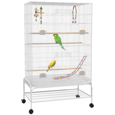 PawHut Bird Cage w/ Stand, Toys, Accessories, for Canaries, Finches, White 