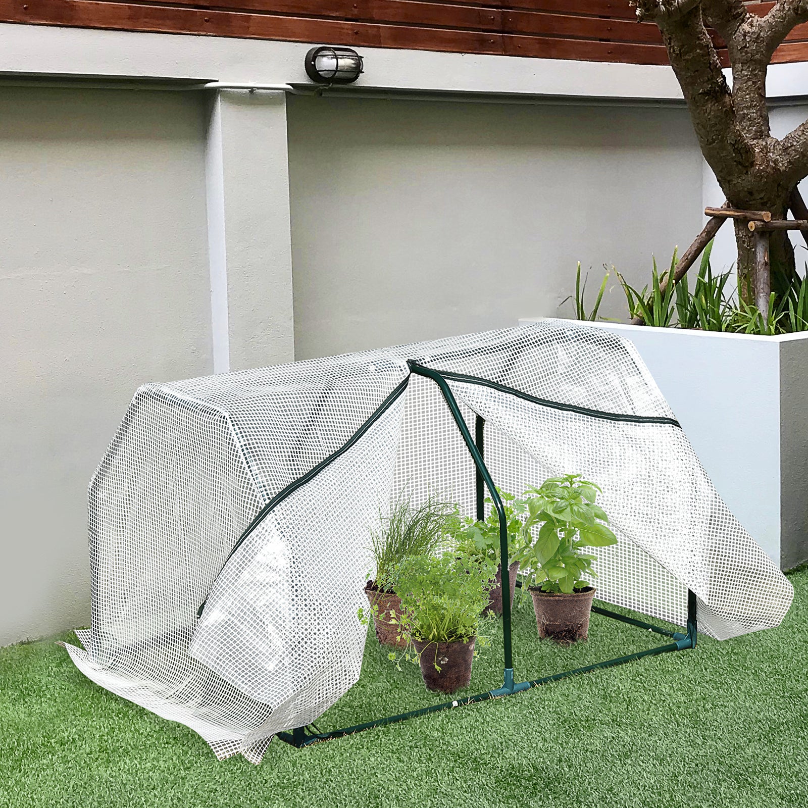 Outsunny Mini  Greenhouse Grow House PVC Cover Steel Frame White 99L x 71W x 60H cm 