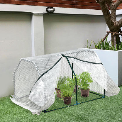 Outsunny Mini  Greenhouse Grow House PVC Cover Steel Frame White 99L x 71W x 60H cm 