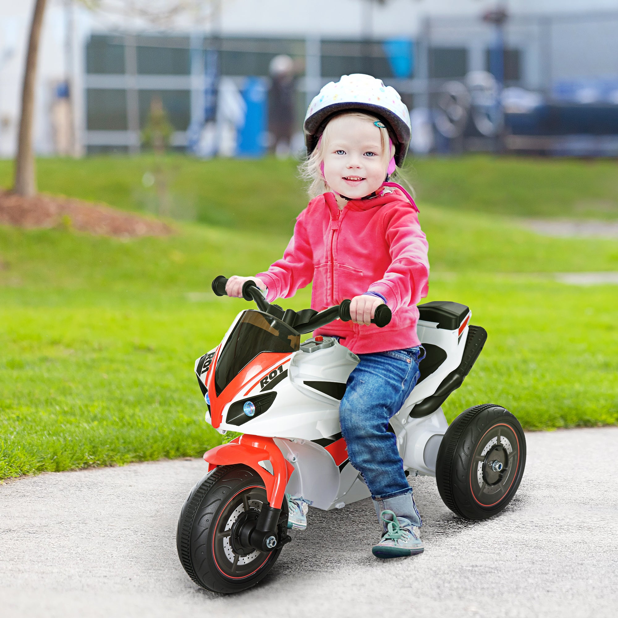 HOMCOM Kids Ride-On Police Bike 3-Wheel Vehicle w/ Music Lights Safe Seat Handlebars Toddler NO POWER Child Learning Fun Development 18-36 Months White 