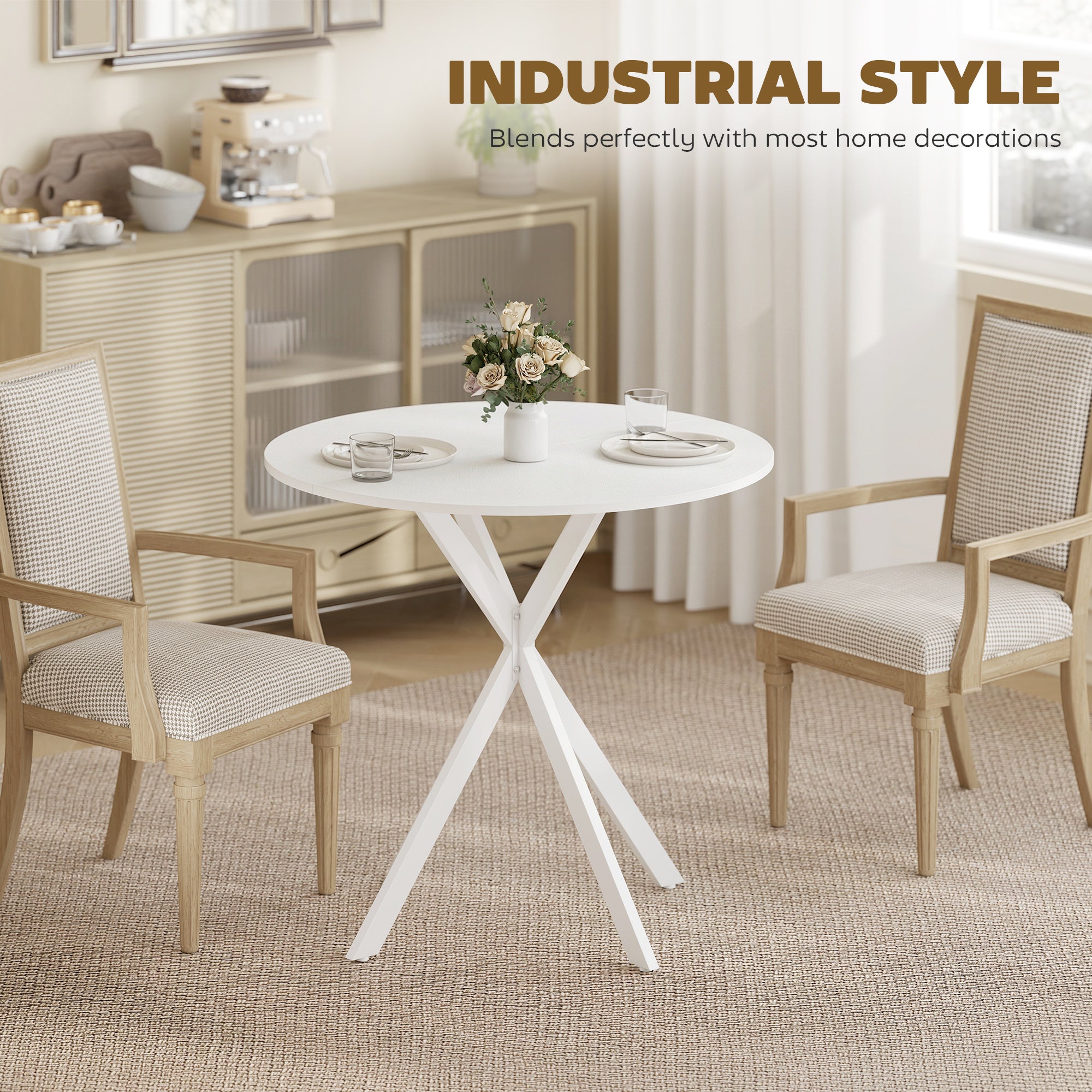 HOMCOM 80cm Industrial Round Dining Table - White 