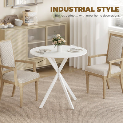HOMCOM 80cm Industrial Round Dining Table - White 