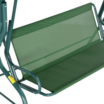 Outsunny 3 Seater Garden Swing Seat Chair Outdoor Bench with Adjustable Canopy and Metal Frame, Green Stripes 