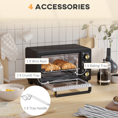 HOMCOM 16L Mini 1400W Countertop Oven - Black 