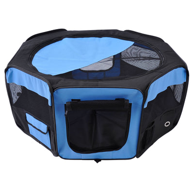 PawHut Portable Cat Dog Playpen Pet Puppy Rabbit Guinea Pig Pen Run Dia 90 x 41H cm Indoor & Outdoor Blue 