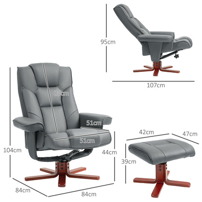 HOMCOM Faux Leather Manual Recliner and Footstool Set - Grey 