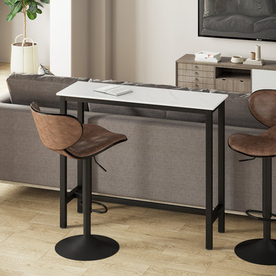 HOMCOM Bar Table Breakfast Marble Grain Dining Table Coffee Table with Adjustable Footpads, 120x40x100cm, White & Black 