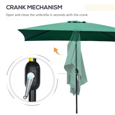 Outsunny 3x2m Patio Parasol Garden Umbrellas Canopy with Aluminum Tilt Crank Rectangular Sun Shade Steel, Green 