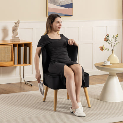 HOMCOM Modern Accent Chair, Fabric Living Room Chair with Rubber Wood Legs and Thick Padding, Black