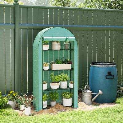 Outsunny 4 Tier Mini Greenhouse with Reinforced PE Cover, Portable Small Greenhouse with Roll-Up Door, 105 x 45 x 160cm, Green 