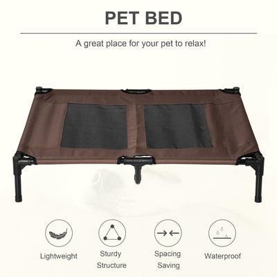 PawHut Large Raised Dog Bed Cat Elevated Lifted Cooling Portable Camping Basket Outdoor Indoor Mesh Pet Cot Metal Frame Brown 