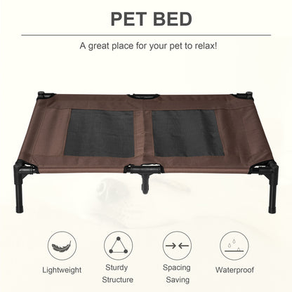 PawHut Large Raised Dog Bed Cat Elevated Lifted Cooling Portable Camping Basket Outdoor Indoor Mesh Pet Cot Metal Frame Brown 