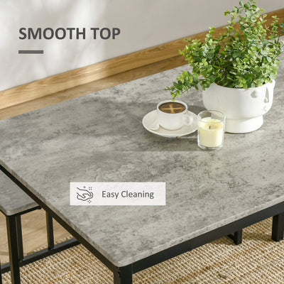 HOMCOM Dining Table and Chairs Set for 4 People, Concrete Effect Kitchen Table and Bench Set with Steel Frame, 4 Piece Dining Room Sets, Grey 