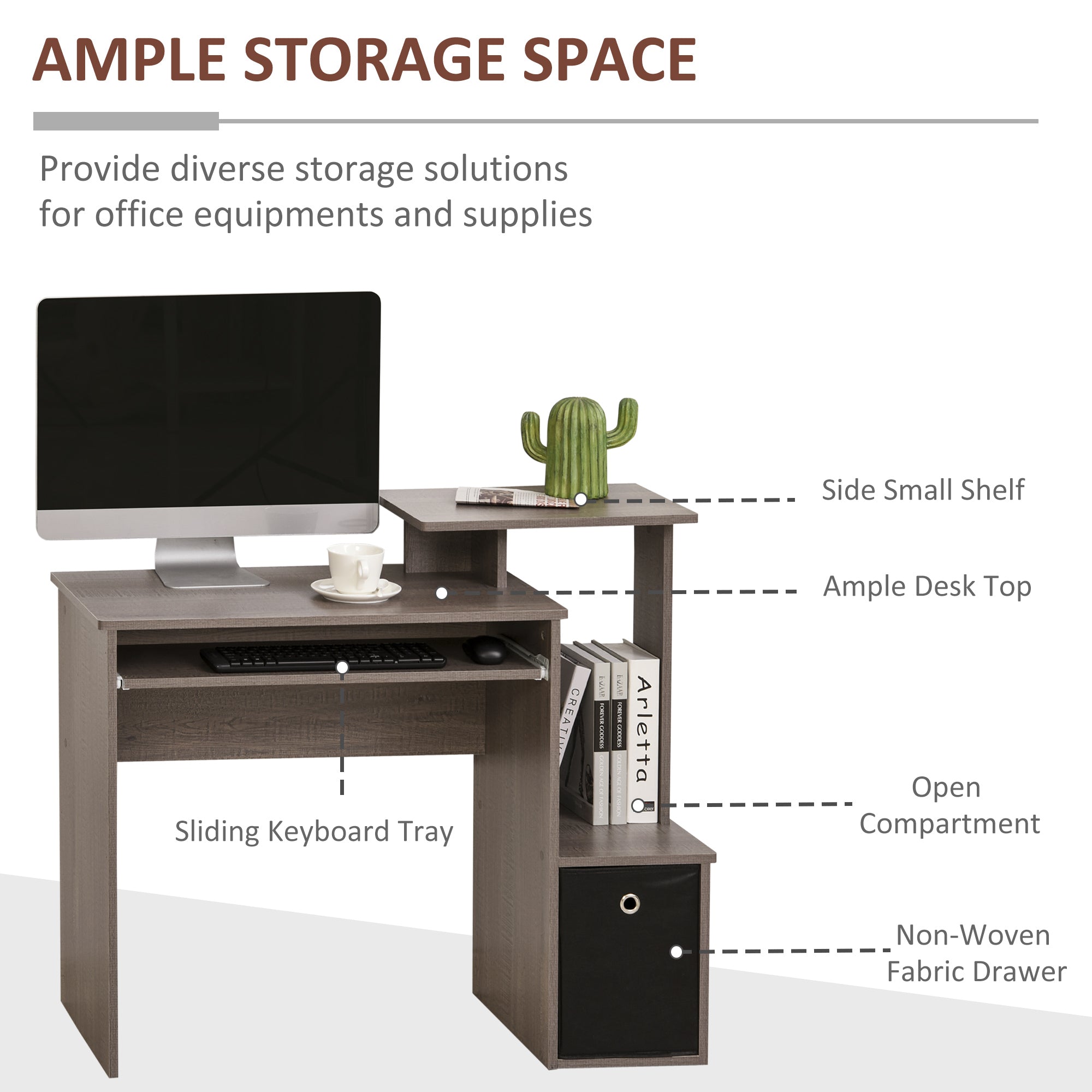 HOMCOM Computer Desk with Sliding Keyboard Tray Storage Drawer Shelf Home Office Workstation Grey 