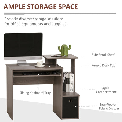 HOMCOM Computer Desk with Sliding Keyboard Tray Storage Drawer Shelf Home Office Workstation Grey 