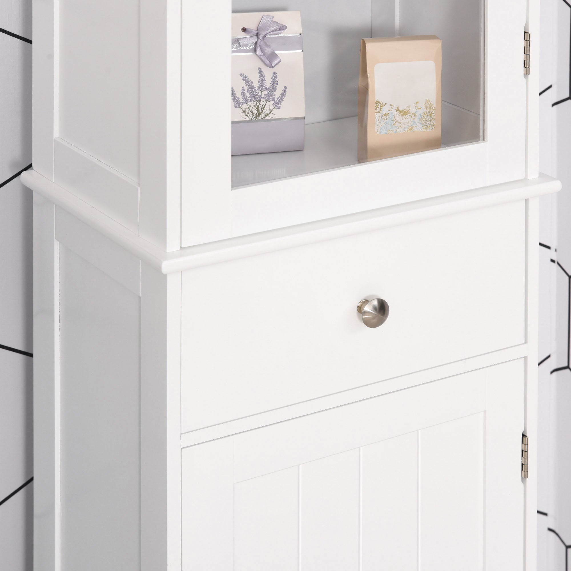kleankin Bathroom Storage Cabinet with 3-tier Shelf Drawer Door, Floor Cabinet Free Standing Tall Slim Side Organizer Shelves, White 
