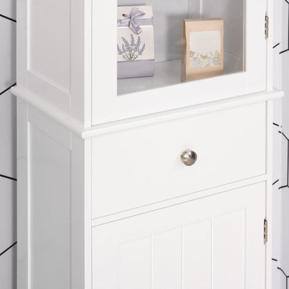 kleankin Bathroom Storage Cabinet with 3-tier Shelf Drawer Door, Floor Cabinet Free Standing Tall Slim Side Organizer Shelves, White 