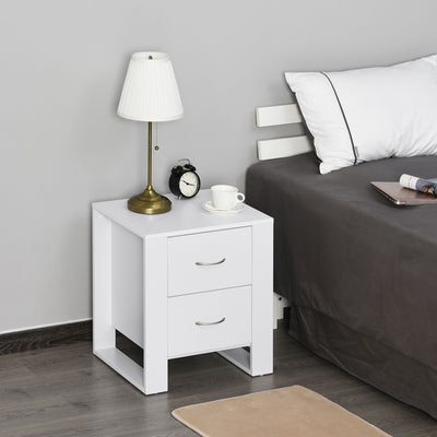 HOMCOM Bedside Table Set of 2 with 2 Drawers, Nightstands with Handles and Elevated Base, Side Tables for Bedroom, Living Room, White 