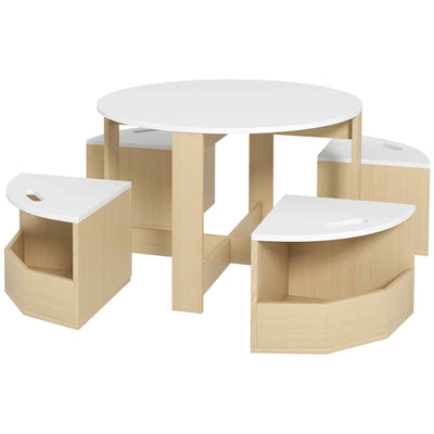 AIYAPLAY Five-Piece Kids Table and Chairs Set with Storage, for Ages 3-8 Years, White 