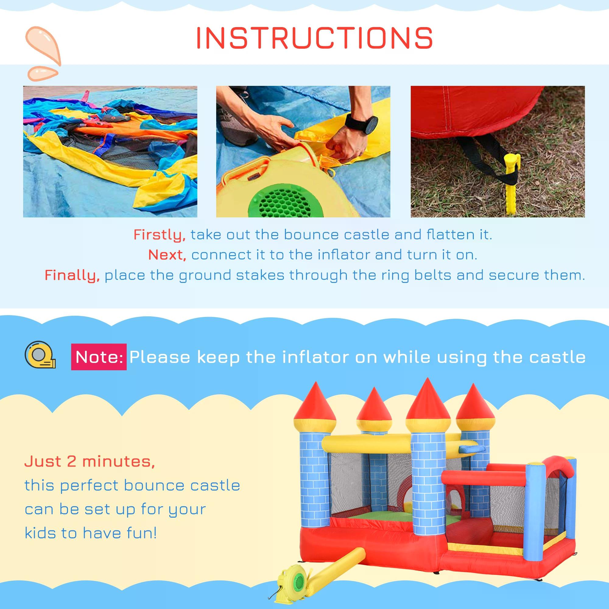 Outsunny Kids Bounce Castle Inflatable Trampoline Slide Pool Basket for Kids Age 3-10, 3 x 2.75 x 2.1m 