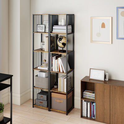 HOMCOM 5-Tier Bookshelf with Steel Frame - Rustic Brown 
