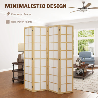 HOMCOM 4 Panel Folding Room Divider, Freestanding Room Separator, Indoor Privacy Screen for Living Room, Bedroom, 160 x 170cm 