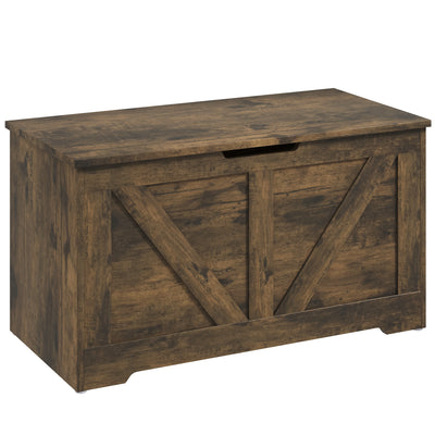 HOMCOM 100L Home Storage Box, with Safety Hinges - Rustic Brown 