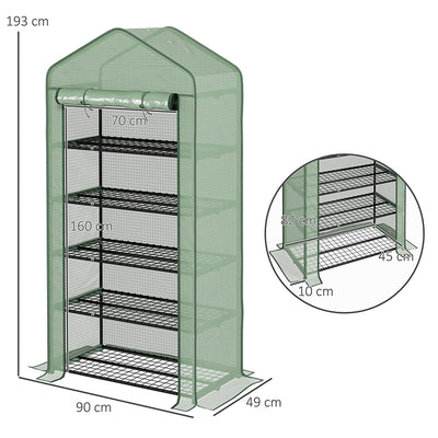 Outsunny 5 Tier Widened Mini Greenhouse with Reinforced PE Cover, Portable Indoor Outdoor Green House with Roll-up Door and Wire Shelves, 193H x 90W x 49Dcm, Green 