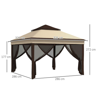 Outsunny 3 x 3(m) Pop Up Gazebo, Height Adjustable Instant Event Shelter with Netting and Carrying Bag, Beige 