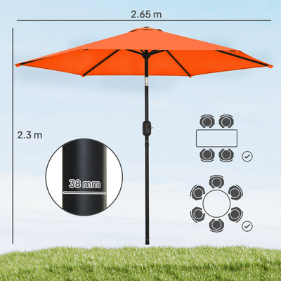 Outsunny 2.6 m Garden Parasol Umbrella with Aluminium Pole, Outdoor Patio Umbrella with Tilt and Crank, Vent, Orange 