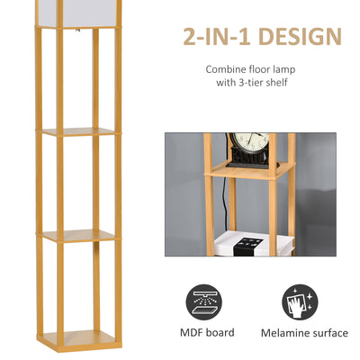 HOMCOM 3-Tier Floor Lamp, Floor Light with Storage Shelf, Reading Standing Lamp with Acrylic Shade for Living Room, Bedroom, Kitchen, Dining Room, Office, Dorm, 160cm, Natural 