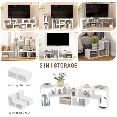 HOMCOM TV Stand for TVs up to 75 Inches, Free Combination TV Unit with Storage Shelves, Extendable Entertainment Centre for Living Room, White Wood Grain 
