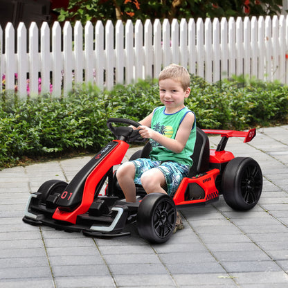 HOMCOM 24V Electric Go Kart for Kids with Adjustable Seat for 6-12 Years, Red 