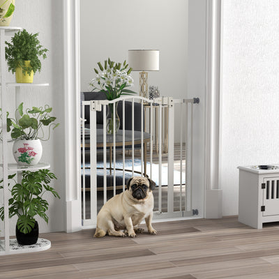 PawHut Metal 74-87cm Adjustable Pet Gate Safety Barrier w/ Auto-Close Door White 