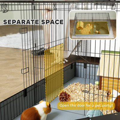 PawHut 2 in 1 Guinea Pig Cage, Rabbit Cage Pet Playpen with 2 Separate Area, Waterproof Oxford Fabric Floor for Hedgehogs 