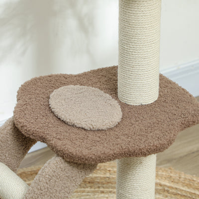 PawHut Cat Tree for Indoor Cats, 88cm Cat Tower with Sisal Scratching Post, Hanging Ball, Large Cat Perch, Stairs, Brown 