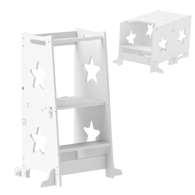AIYAPLAY 2-in-1 Toddler Step Stool with Safety Rail for Kitchen, Bathroom, White 