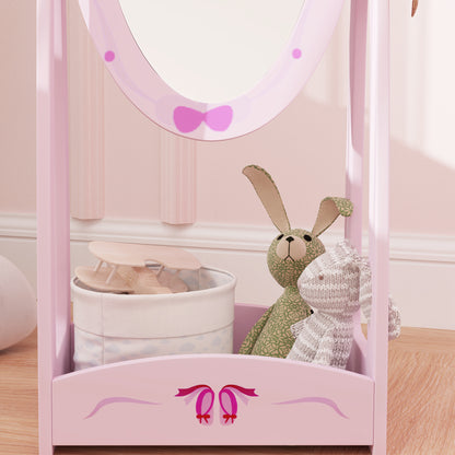 AIYAPLAY Kids Full Length Mirror, 360\'c2\'b0 Rotating Children Standing Mirror with Storage Shelf, Pink