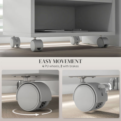 HOMCOM Three-Compartment Printer Cabinet, with Wheels - White 
