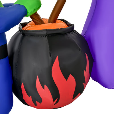 HOMCOM 1.8m Inflatable Halloween Lawn Decoration with LED Witches Around A Black Cauldron Outdoor Air Blown Holiday Décor 