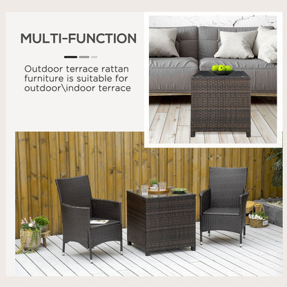 Outsunny Rattan Garden Furniture Side Table Patio Frame Tempered Glass New - Brown 