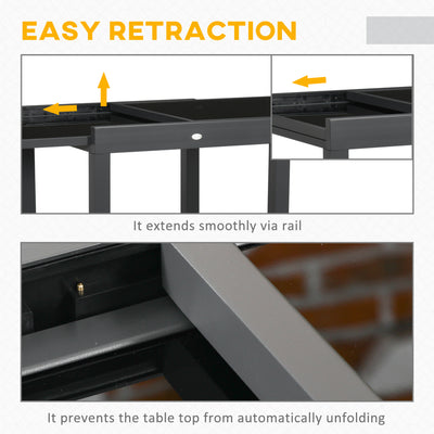 Outsunny Extending Garden Table, Outdoor Dining Table with Aluminium Frame and Tempered Glass Tabletop, 80/160 x 80 x 75 cm, Black 