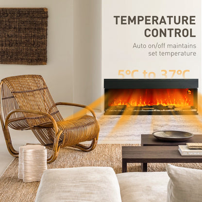 HOMCOM 1800W 15-40\'e2\'84\'83 Adjustable Flame Glass Panel Convector Heater, 127cm