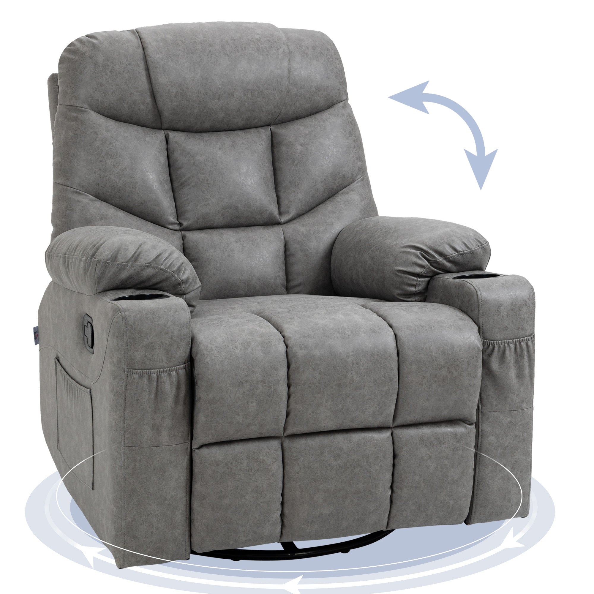 HOMCOM Thick Padded Faux Leather Recliner Armchair - Light Grey 