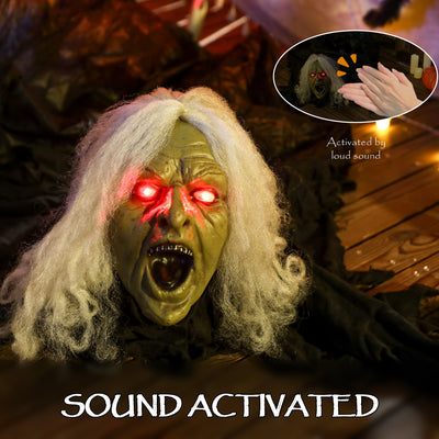 Outsunny 183 cm Life Size Halloween Animated Crawling Zombie with Glowing LED Eyes, Scary Halloween Decorations, Battery Operated, Indoor Outdoor Party Props 