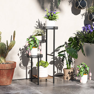 Outsunny Four-Tier Steel Plant Stand - Black 