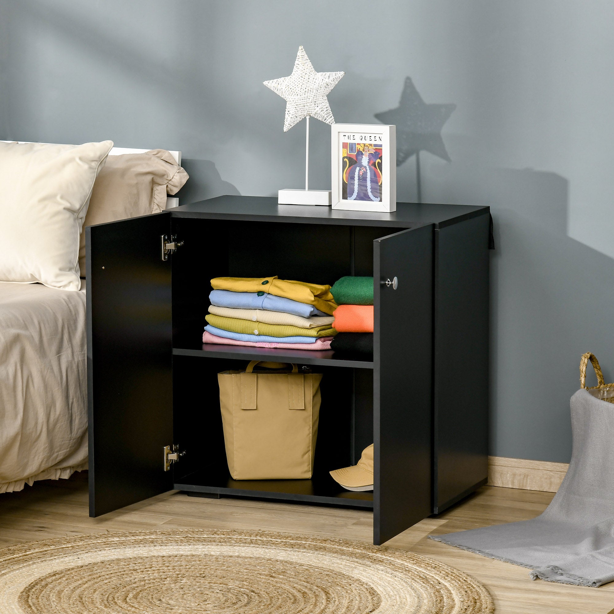 HOMCOM Storage Cabinet w/ Two Shelves Wooden Sideboard Freestanding Kitchen Cupboard Bookcase - Black 