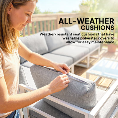 Outsunny 5 Seater Aluminium Garden Furniture Set, Garden Sofa Set with Thick Cushions for Patio and Balcony, Outdoor, Light Grey 
