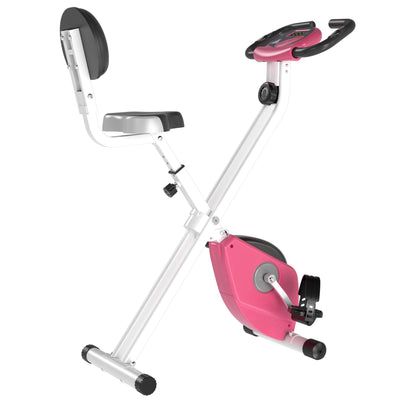 HOMCOM Exercise Bike Fitness Bicycle Indoor trainer Foldable 8-level Magnetic Resistance Adjustable w/LCD Monitor Pulse Sensor, Pink 